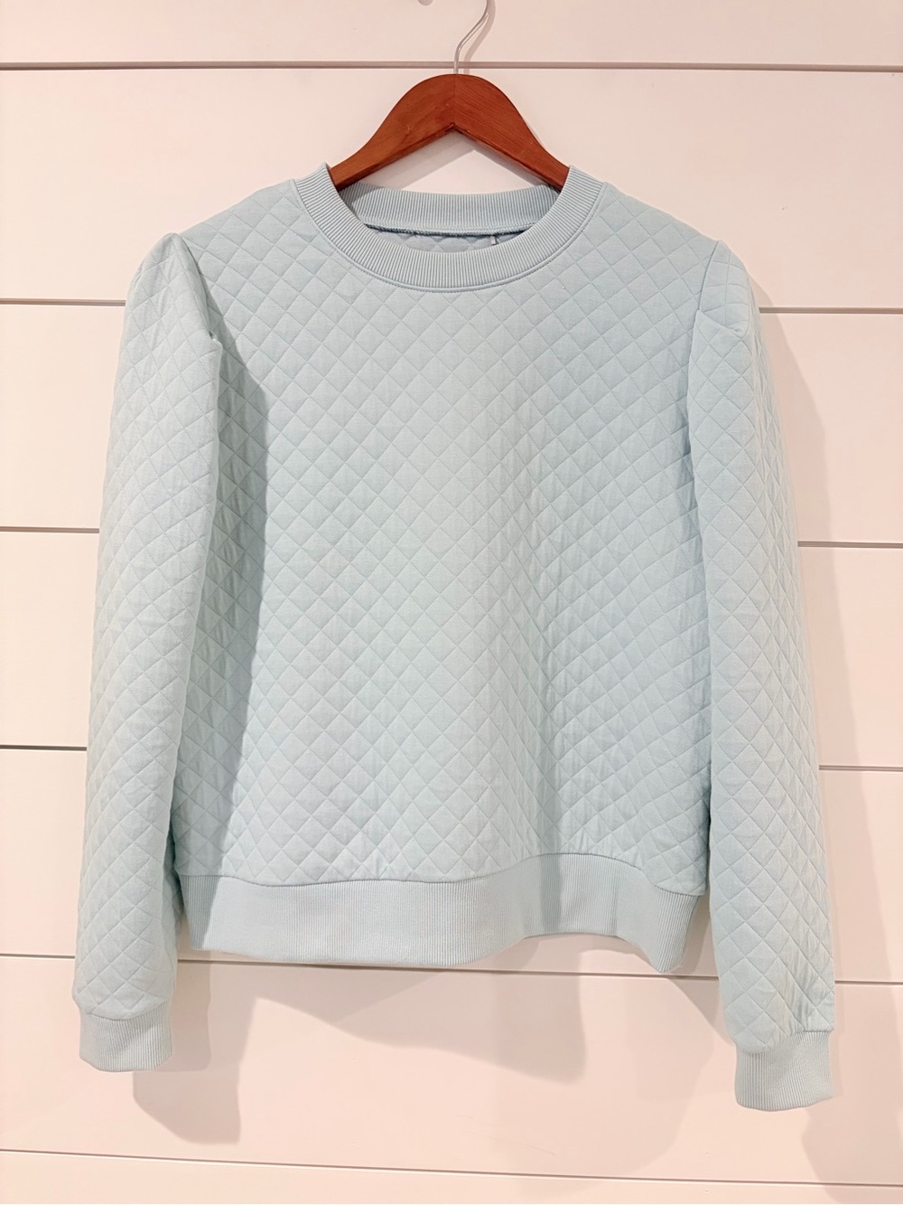 Walter Hagen Blue Quilted Puff Sleeve Sweatshirt Medium Preppy Golfcore Coastal